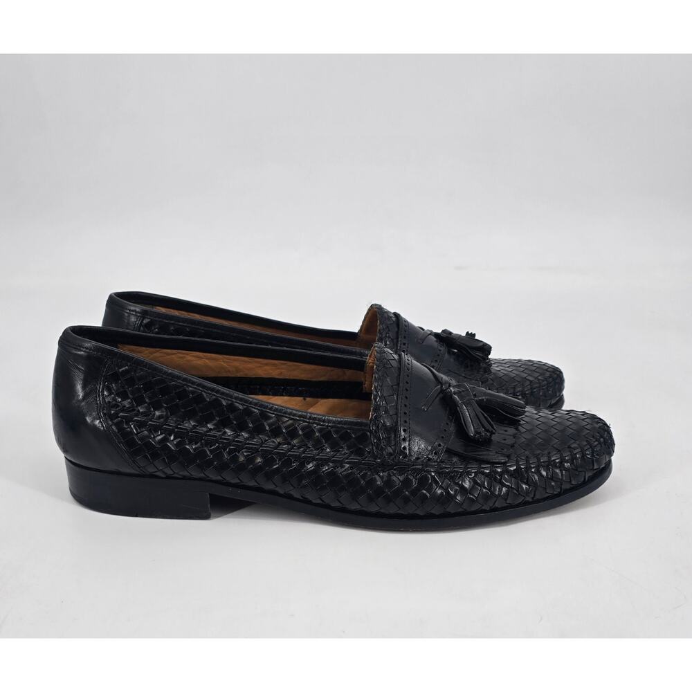 Vintage Pertini Woven Leather Tassel‎ Loafers Black Slip On Dress Shoes 11.5 M